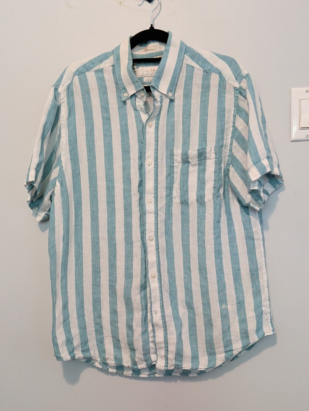 Men's Striped Button-Down Shirt - White & Teal